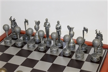 Golf Themed Chess Set - Golfers, Flags, Bags, Trophy Pieces with Wooden Chess Board