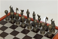 Golf Themed Chess Set - Golfers, Flags, Bags, Trophy Pieces with Wooden Chess Board