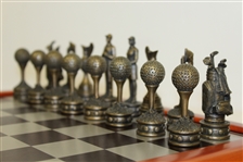 Golf Themed Chess Set - Golfers, Flags, Bags, Trophy Pieces with Wooden Chess Board