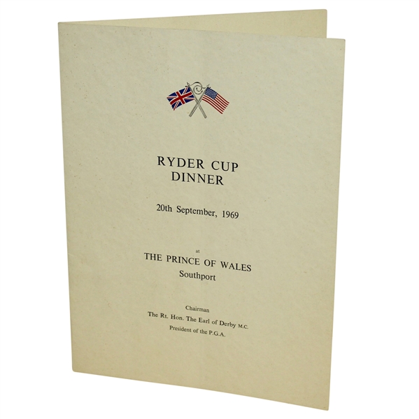 1969 Ryder Cup at The Prince of South Wales Southport Dinner Menu