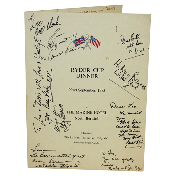 Multi-Signed 1973 Ryder Cup at The Marine Hotel North Berwick Dinner Menu JSA ALOA