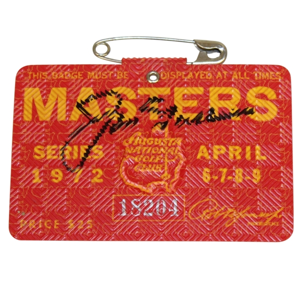Jack Nicklaus Signed 1972 Masters Badge #18204 JSA ALOA