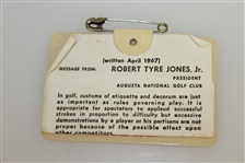 Gary Player Signed 1974 Masters Badge #14108 JSA ALOA