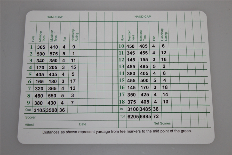 Arnold Palmer Signed Augusta National Golf Club Scorecard JSA ALOA