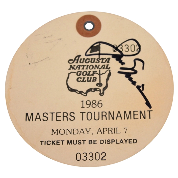 Jack Nicklaus Signed 1986 Masters Monday Paper Ticket #03302 JSA ALOA