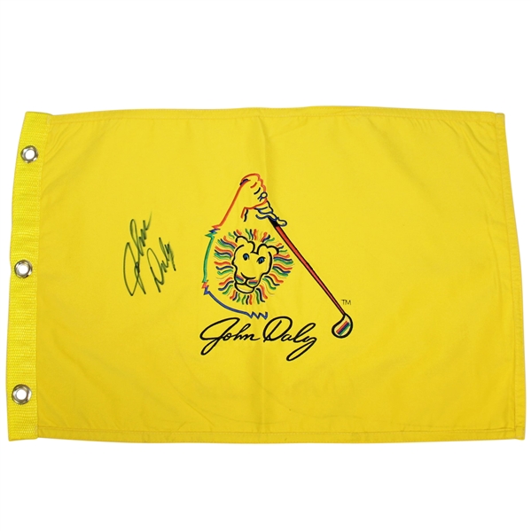 John Daly Signed Embroidered Lion John Daly Logo Flag JSA ALOA