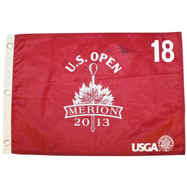 Justin Rose Signed 2013 US Open at Merion Red Screen Flag JSA ALOA