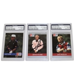 Arnold Palmer, Jack Nicklaus, & Gary Player Signed Pro-Set Cards - Each PSA/DNA Slabbed