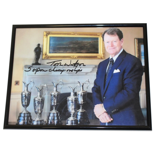 Tom Watson Signed Championship Trophies Photo with 5 Open Championships JSA ALOA