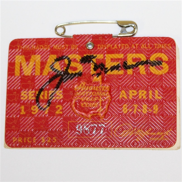 Jack Nicklaus Signed 1972 Masters Series Badge #9877 JSA ALOA