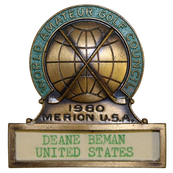 Deane Bemans 1960 World Amateur Golf Championship Contestant Badge - Merion USA