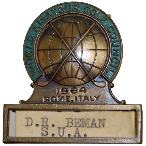 Deane Bemans 1964 World Amateur Golf Championship Contestant Badge - Rome, Italy