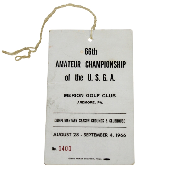 Deane Bemans 1966 US Amateur Championship at Merion Grounds & Clubhouse Ticket