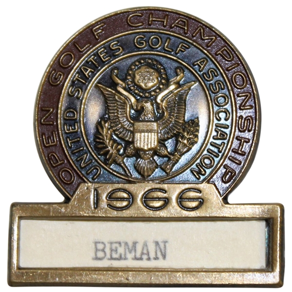 Deane Bemans 1966 US Open Championship at Olympic Club Contestant Badge