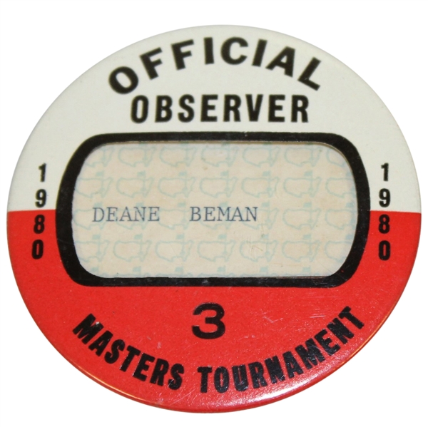 Deane Bemans 1980 Masters Tournament Official Observer Badge #3