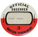 Deane Bemans 1980 Masters Tournament Official Observer Badge #3