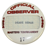 Deane Bemans 1985 Masters Tournament Official Observer Badge #17