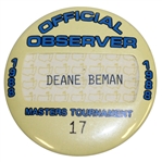 Deane Bemans 1988 Masters Tournament Official Observer Badge #17