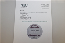 Deane Beman's 1993 Masters Tournament Official Observer Badge #17