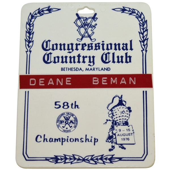 Deane Bemans 1976 PGA Championship at Congressional CC Contestant Bag Tag