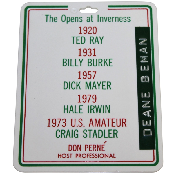 Deane Bemans 1986 PGA Championship at Inverness Club Contestant Bag Tag