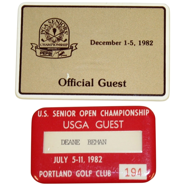 Deane Beman's 1982 Senior Majors Official Guest Badges - PGA and Open Championship