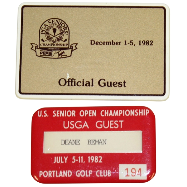 Deane Bemans 1982 Senior Majors Official Guest Badges - PGA and Open Championship