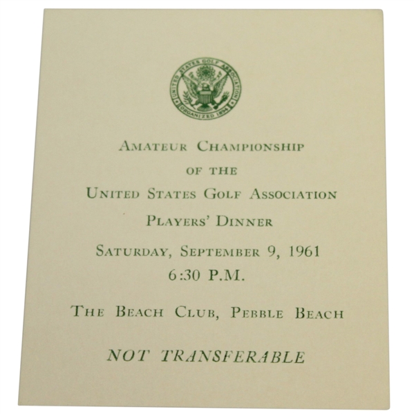 Deane Beman's 1961 US Amateur Players' Dinner at The Beach Club - Pebble Beach Ticket