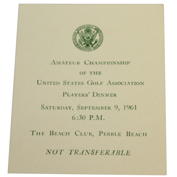 Deane Bemans 1961 US Amateur Players Dinner at The Beach Club - Pebble Beach Ticket