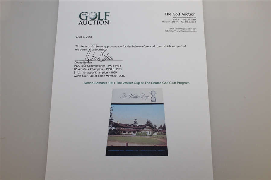 Deane Beman's 1961 The Walker Cup at The Seattle Golf Club Program 