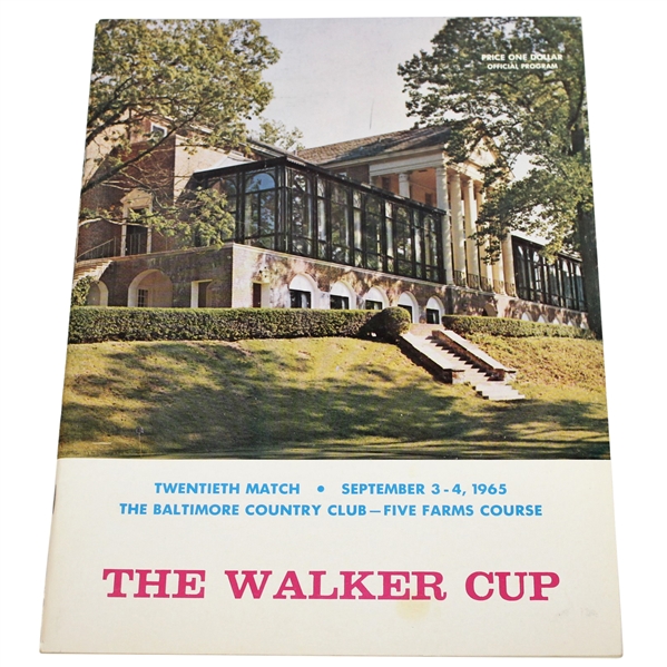 Deane Bemans 1965 The Walker Cup at The Baltimore Country Club Program 