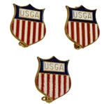 Three USGA Red/White/Blue Shield Pins - Deane Beman Collection