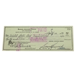 Sam Snead Signed Entry Fee Check to the USGA for 1973 US Open JSA ALOA