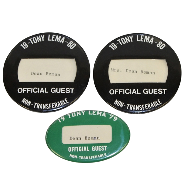Deane Bemans 1980(x2) & 1979 Tony Lema Tournament Official Guest Badges