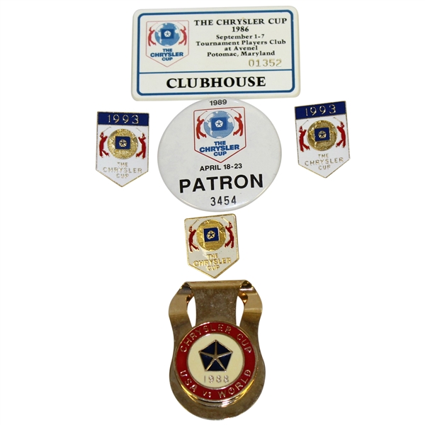 Deane Bemans The Chrysler Cup Patron & Clubhouse Badges with Pins & Money Clip
