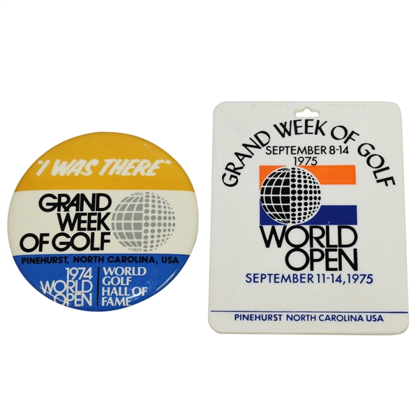 Deane Beman's World Open 'Grand Week of Golf' 1974 Badge & 1975 Bag Tag - Pinehurst