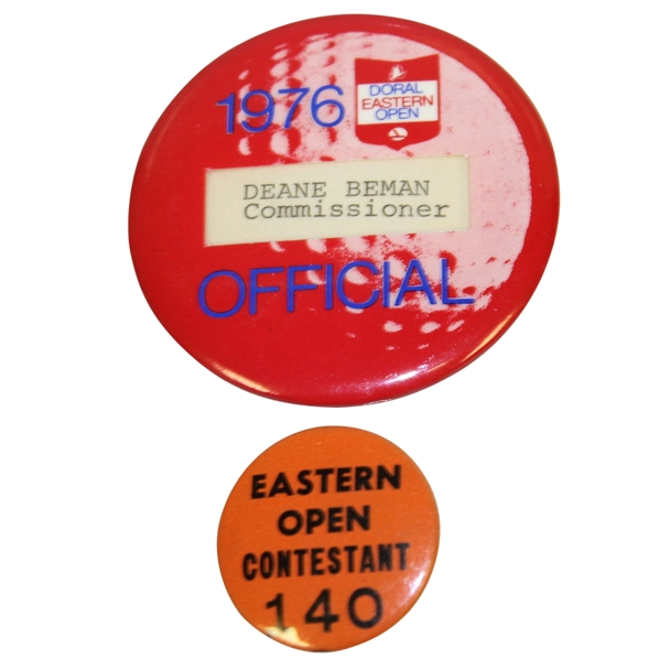 Deane Beman's 1976 Doral Eastern Open Official Badge & Contestant Badge #140