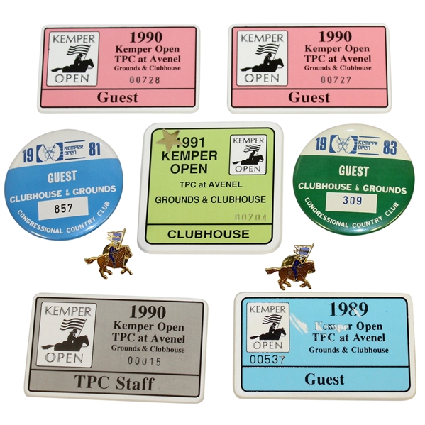 Deane Bemans Kemper Open Clubhouse, Guest, TPC Staff, & Grounds Badges with Two Pins