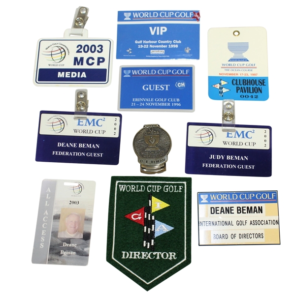 Deane Bemans World Cup Golf VIP, Federation Guest, Clubhouse, & Media Badges with Money Clip & Patch