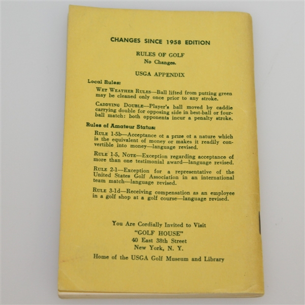 1959 USGA The Rules of Golf Booklet