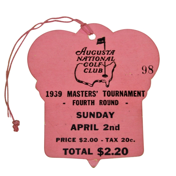1939 Masters Sunday Final Round Ticket #98 - Seldom Seen Ticket Adverse Weather!</