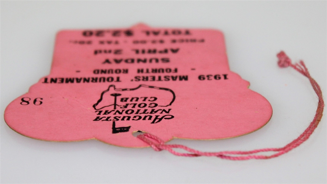 1939 Masters Sunday Final Round Ticket #98 - Seldom Seen Ticket Adverse Weather!</