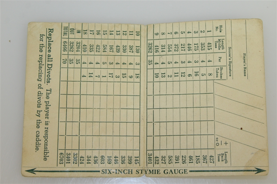 Pine Valley Golf Club Unused 1930's Scorecard with Stymie Gauge