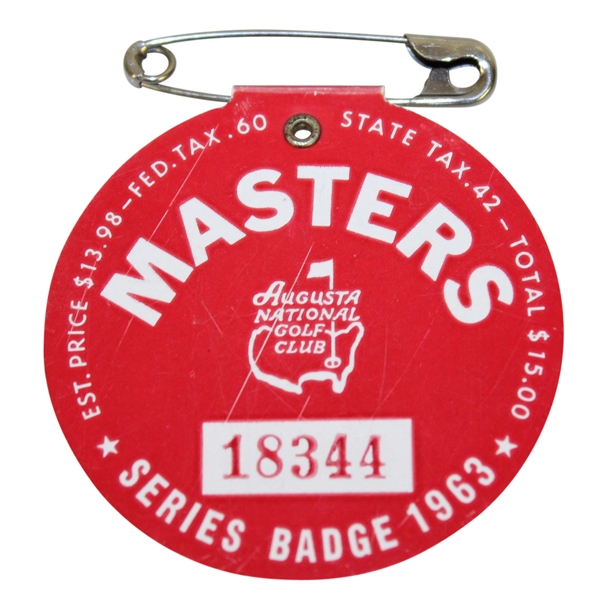 1963 Masters Tournament Series Badge #18344 - Nicklaus First Masters Win