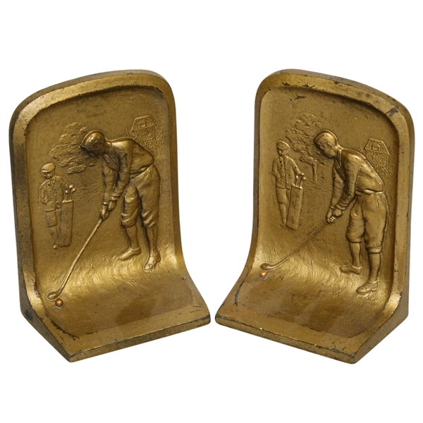 Pair of Heavy Brass/Lead Golfer with Caddy Bookends