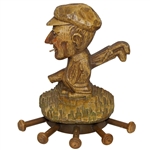 Unique Genuine Burwood Wood Carved Golfer with Golf Bag Wall Tie Holder