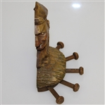 Unique Genuine Burwood Wood Carved Golfer with Golf Bag Wall Tie Holder