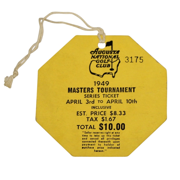 1949 Masters Tournament SERIES Ticket #3175 - April 3rd-10th