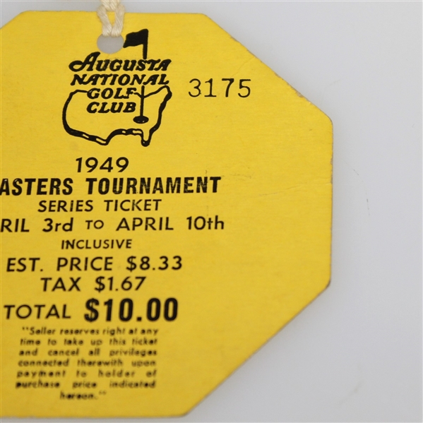 1949 Masters Tournament SERIES Ticket #3175 - April 3rd-10th