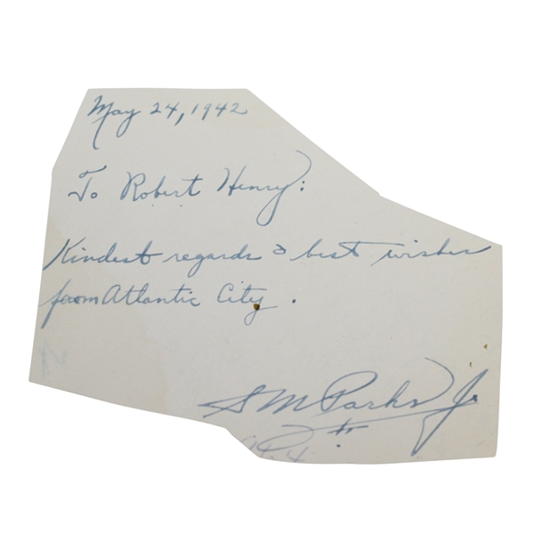 Sam Parks Signed 1942 Note from Atlantic City JSA ALOA
